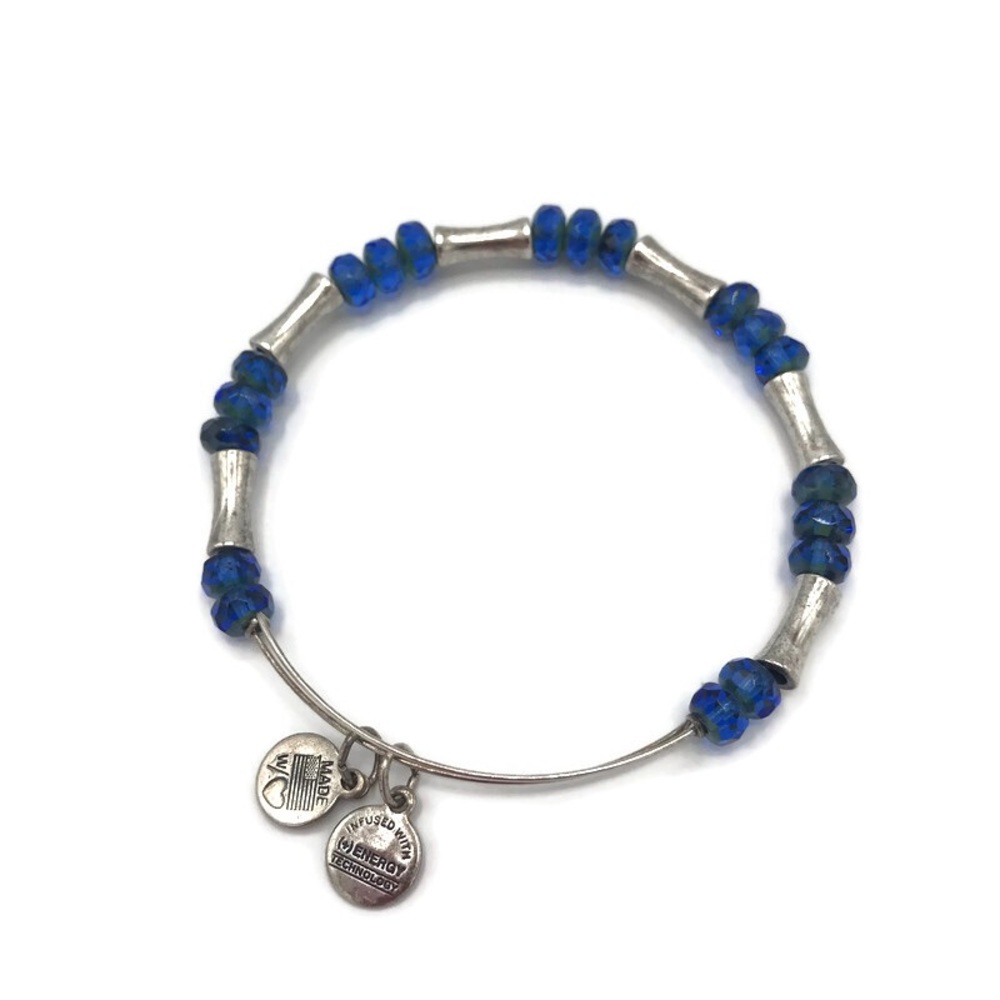 Alex and Ani Glade Azure Blue Beaded Silver Tone Bangle Bracelet